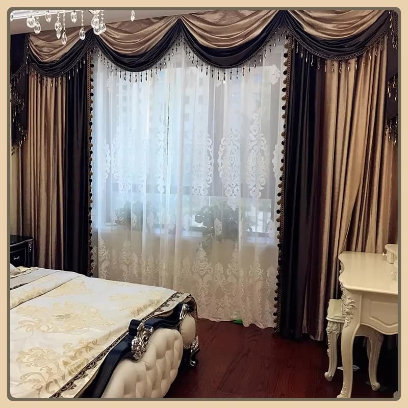 European Luxury Curtains for Living Room Bedroom Villa Solid Color Blackout Flannel Simple European Valance Stitching Velvet