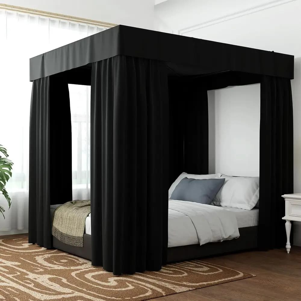 Black Bed Curtains - 4 Post Bed Curtains Twin Bed Curtains Lightproo Drapes for Bed or Adults & Girls Bedroom Decoration (Twin,