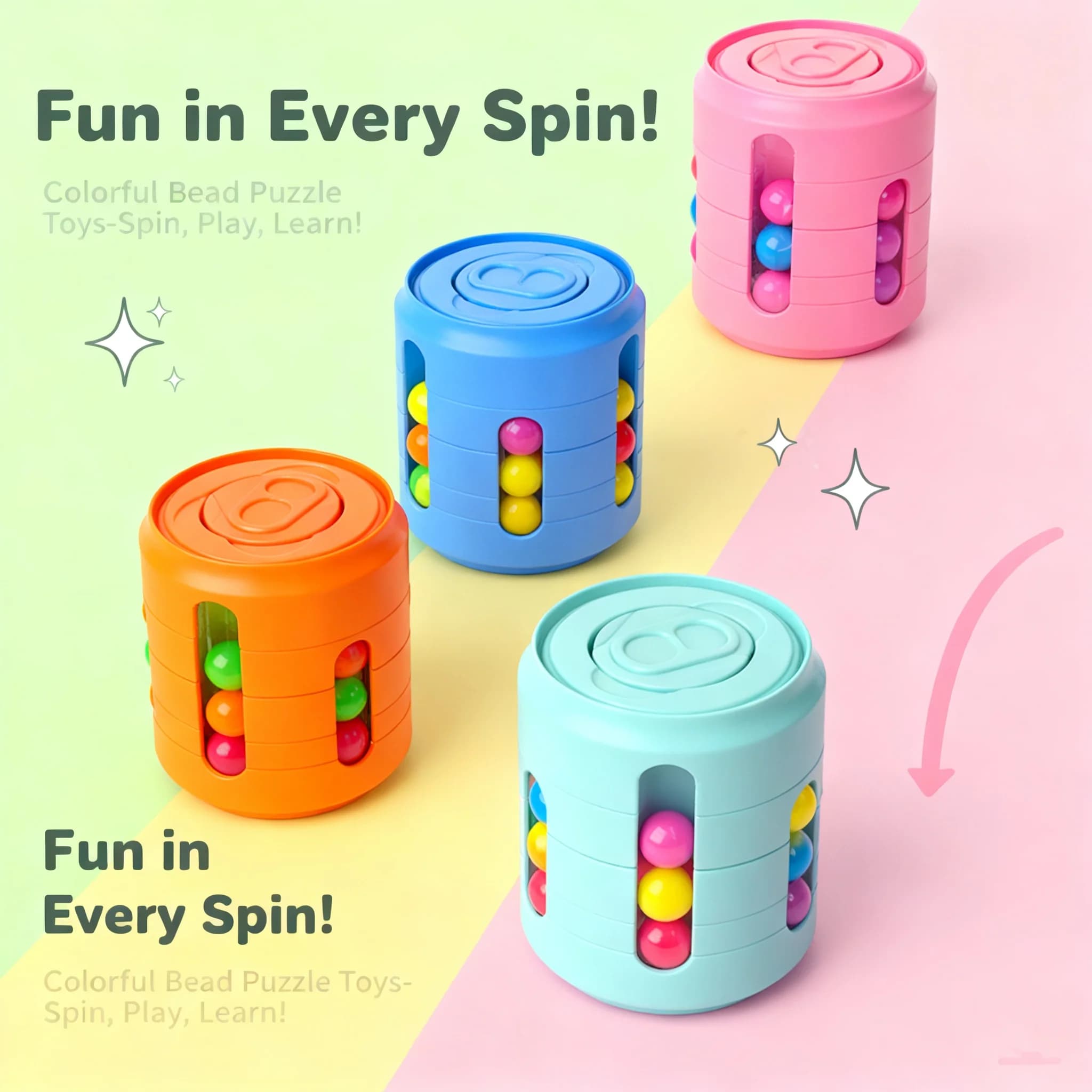 Fidget Spinner Colorato Magico con Fagioli Rotanti, Strumento Antistress per Bambini e Adulti, Multifunzione