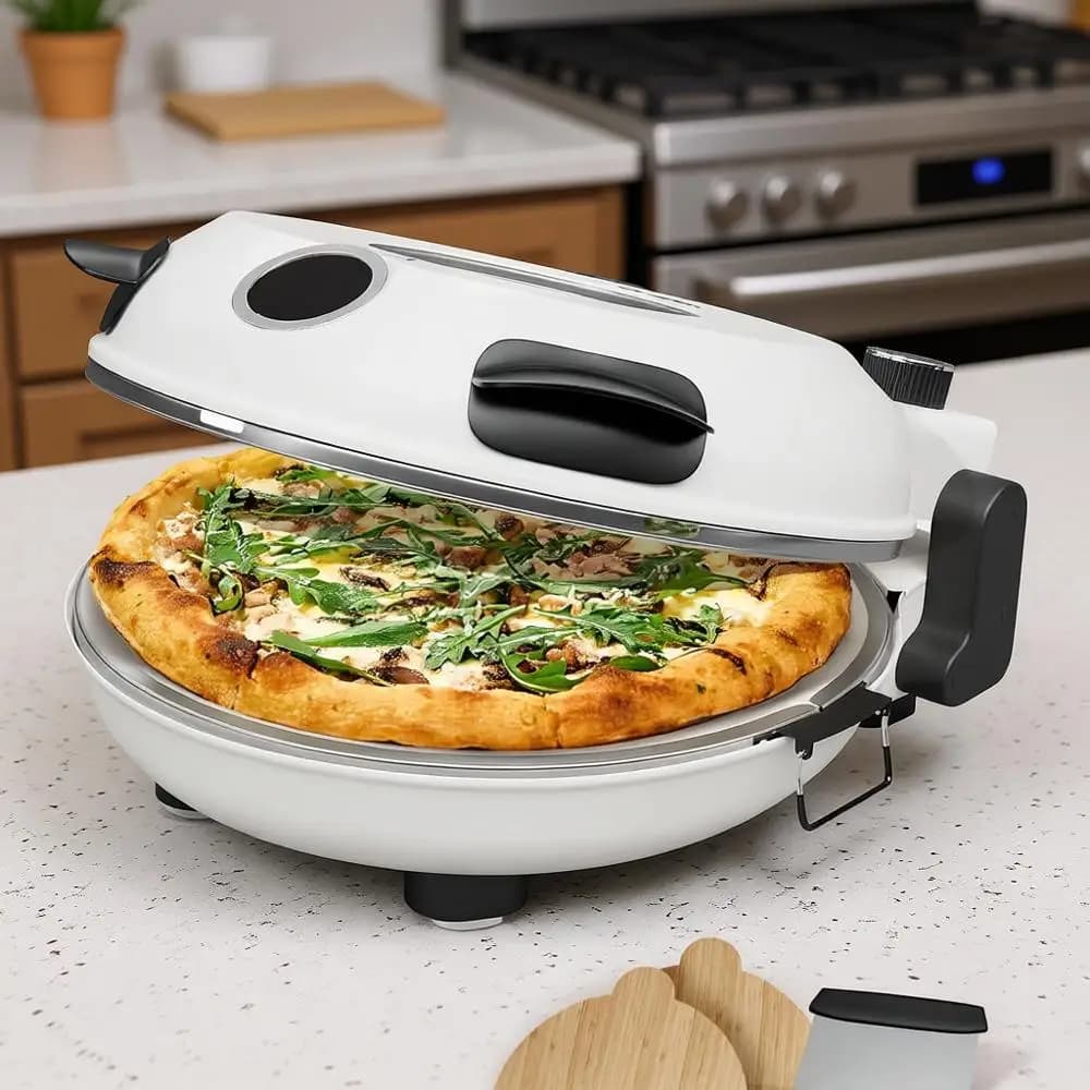 Forno Elettrico per Pizza da Interno, Forno per Pizza da Banco da 12 Pollici, Forno per Pizza Portatile in Pietra, Riscalda fino a 790 Gradi ° F per Crosta Croccante, Pizza