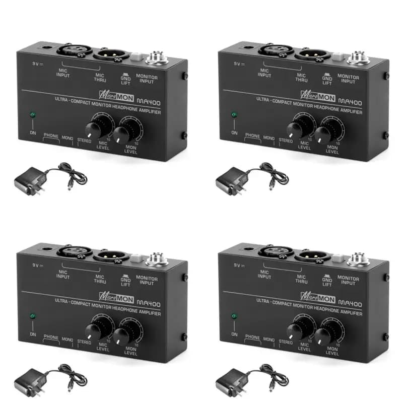 Preamplificatore per cuffie 4X MA400, preamplificatore per microfono, mixer audio con uscite per cuffie da 6,35 mm e 3,5 mm, spina americana