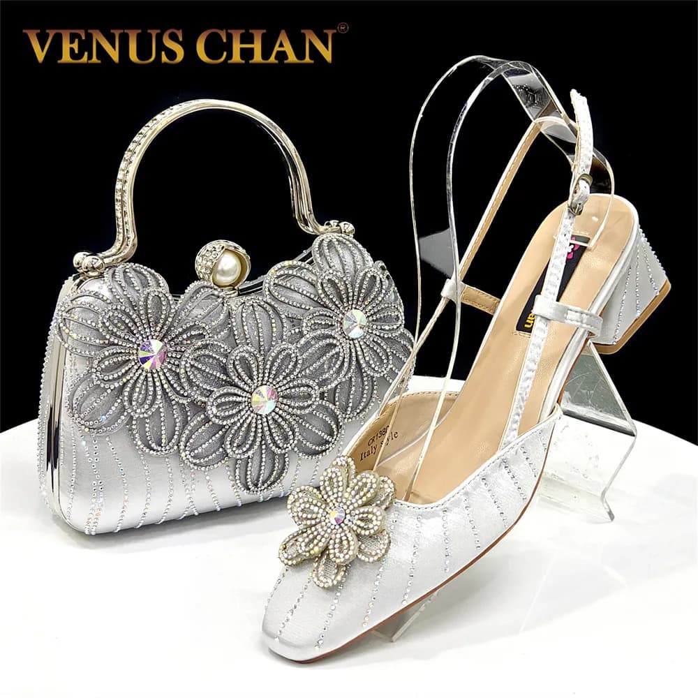 Eleganti scarpe da sera di ispirazione africana e pochette a petalo fatte a mano - Set di scarpe da donna con tacco medio e punta a punta e borse abbinate