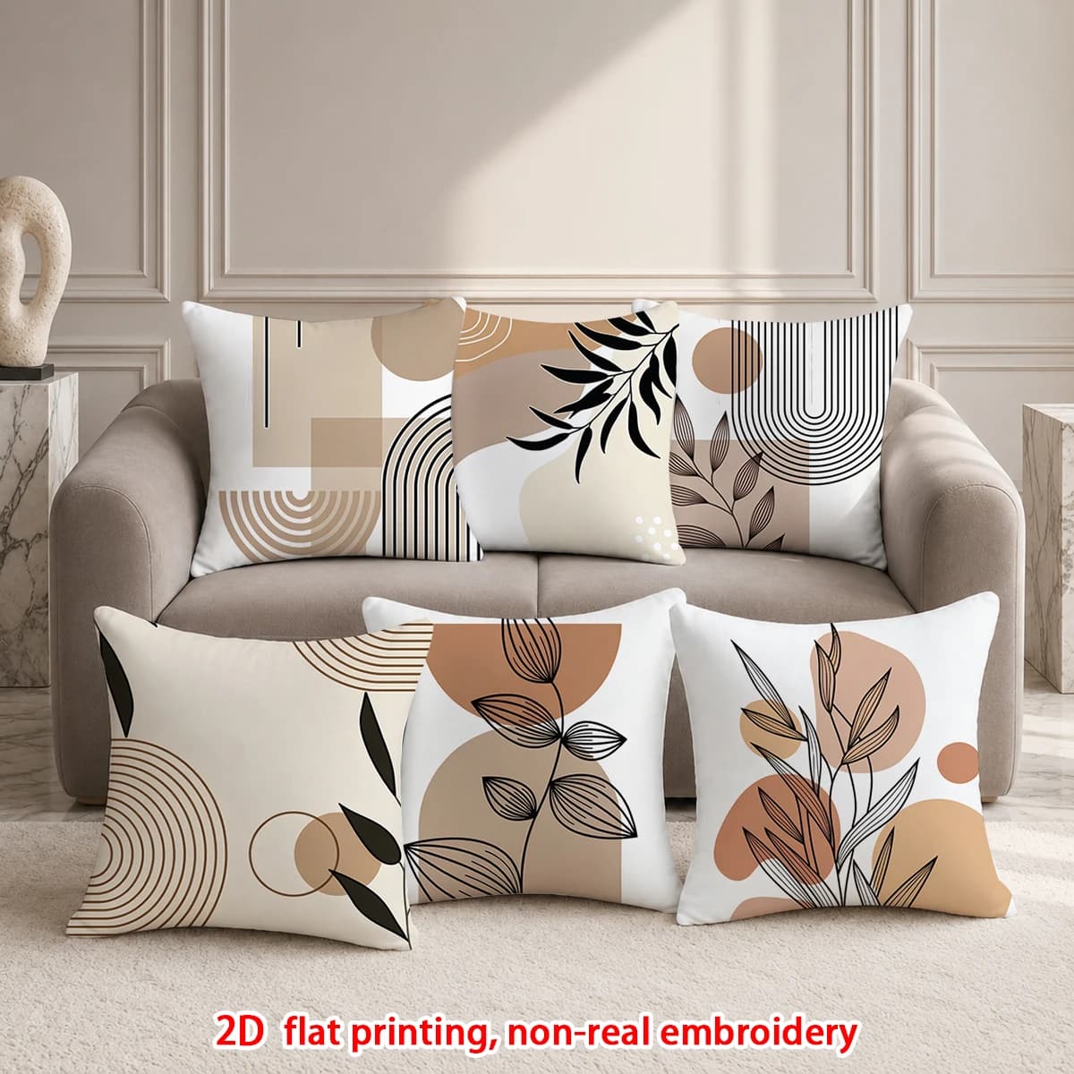 6pcs Set of 6 Boho Throw Pillow Covers Modern Minimalist Geometric Leaf Decorative Pillowcases for Sofa Bedroom Living Room