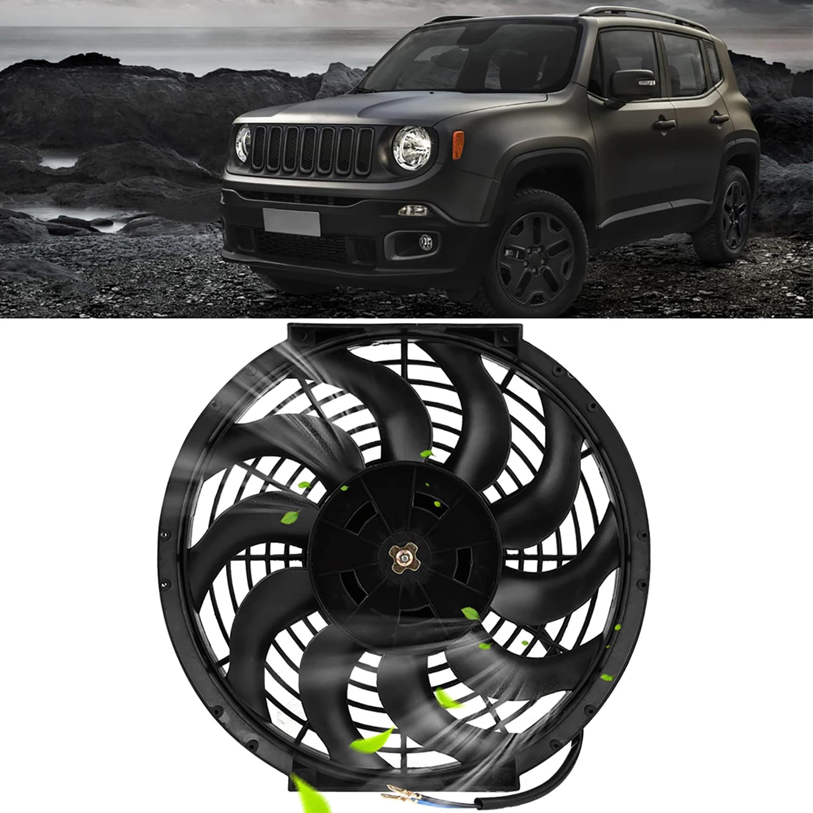 Ventola di raffreddamento del motore Ventola di raffreddamento del motore elettrico push pull sottile per auto da 12 pollici 12V con kit di montaggio Ventola di raffreddamento del motore dell'auto