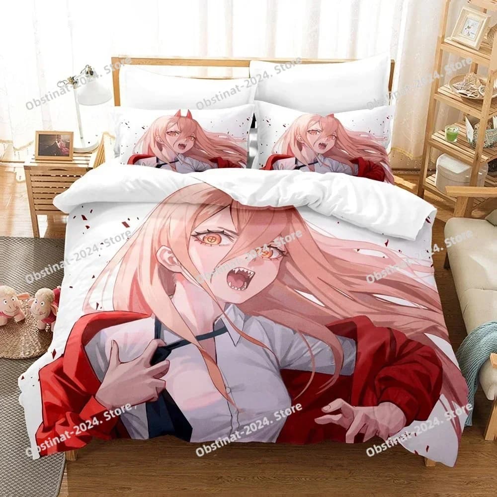 Set biancheria da letto uomo motosega Set biancheria da letto doppia cartone animato anime Set biancheria da letto 3 pezzi Copripiumino trapunta Copripiumino matrimoniale Tessili per la casa