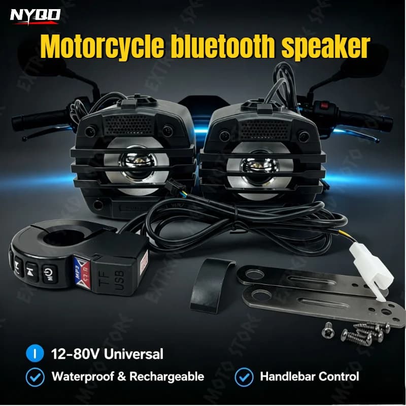 Motorcycle Bluetooth Speaker 12-80V Universal Hifi Sound Motorcycle Stereo Weatherproof Audio Amp System Handlebar Speaker