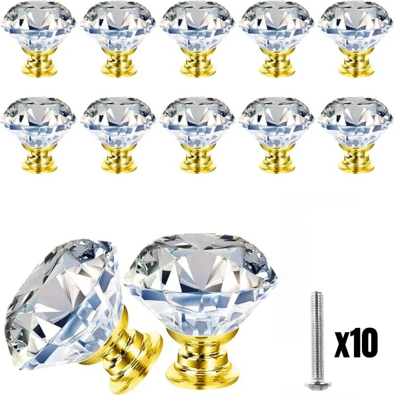 Manopole per mobili in cristallo trasparente da 10 pezzi/pacco, maniglie a forma di diamante da 30 mm per cassettiere e cassetti, maniglie per armadi da bagno da cucina