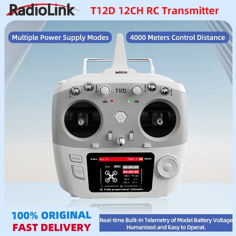 Trasmettitore RC RadioLink T12D a 12 canali da 2,4 GHz con ricevitore R12FG - Telecomando per aereo ad ala fissa per drone FPV
