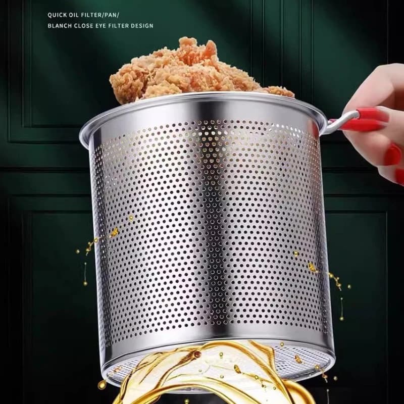 Friggitrice in acciaio inossidabile 304 con cestello per frittura, pentola multifunzione piccola per cucina, strumento per cucinare pollo e pesce