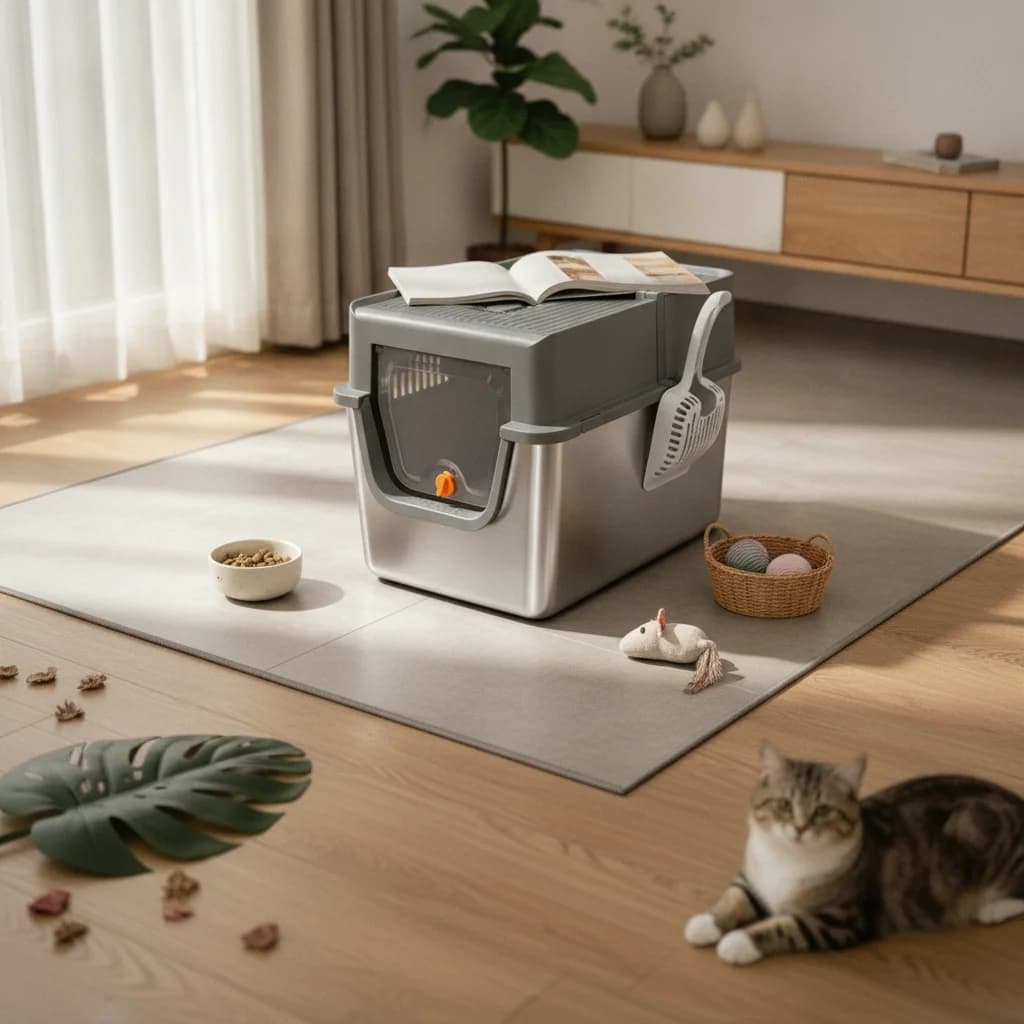Flip Top Covered Cat Litter Box Large Enclosed Cat Pan Easy Clean with Scoop for Multiple Cats Home