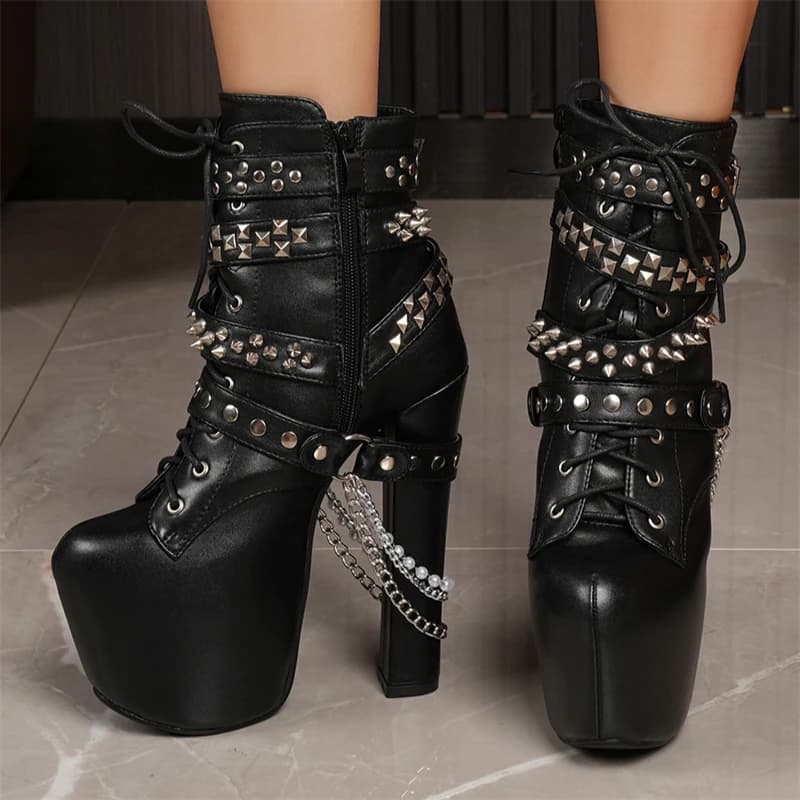 Eilyken 2026 Fashion Rivet Silver Chain Platform Caviglia Women's Boots Style punk Hinge Super High Heels Shoes Booties