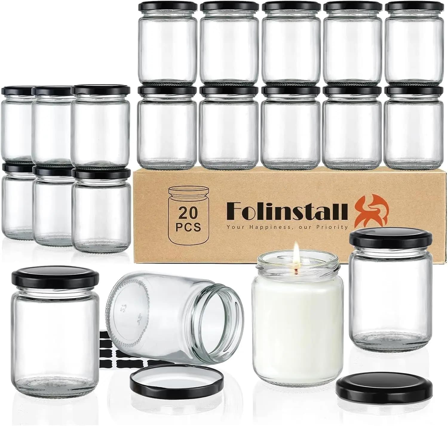 Barattoli di Vetro Piccoli da 8 oz con Coperchi Ermetici, 20 Pezzi, Contenitori per Candele, Matrimoni, Feste, Barattoli Vuoti per Conservazione Alimenti