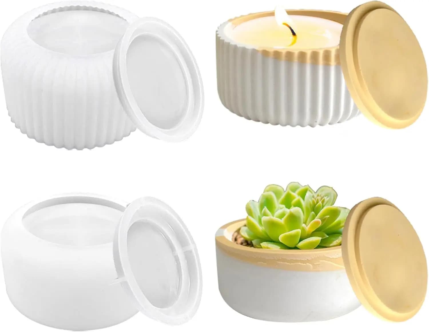 2 Stampi in Silicone per Barattoli di Candele con Coperchi, Stampi Rotondi per Tealight in Resina Epossidica Fai-da-Te, Riutilizzabili e Facili da Sformare