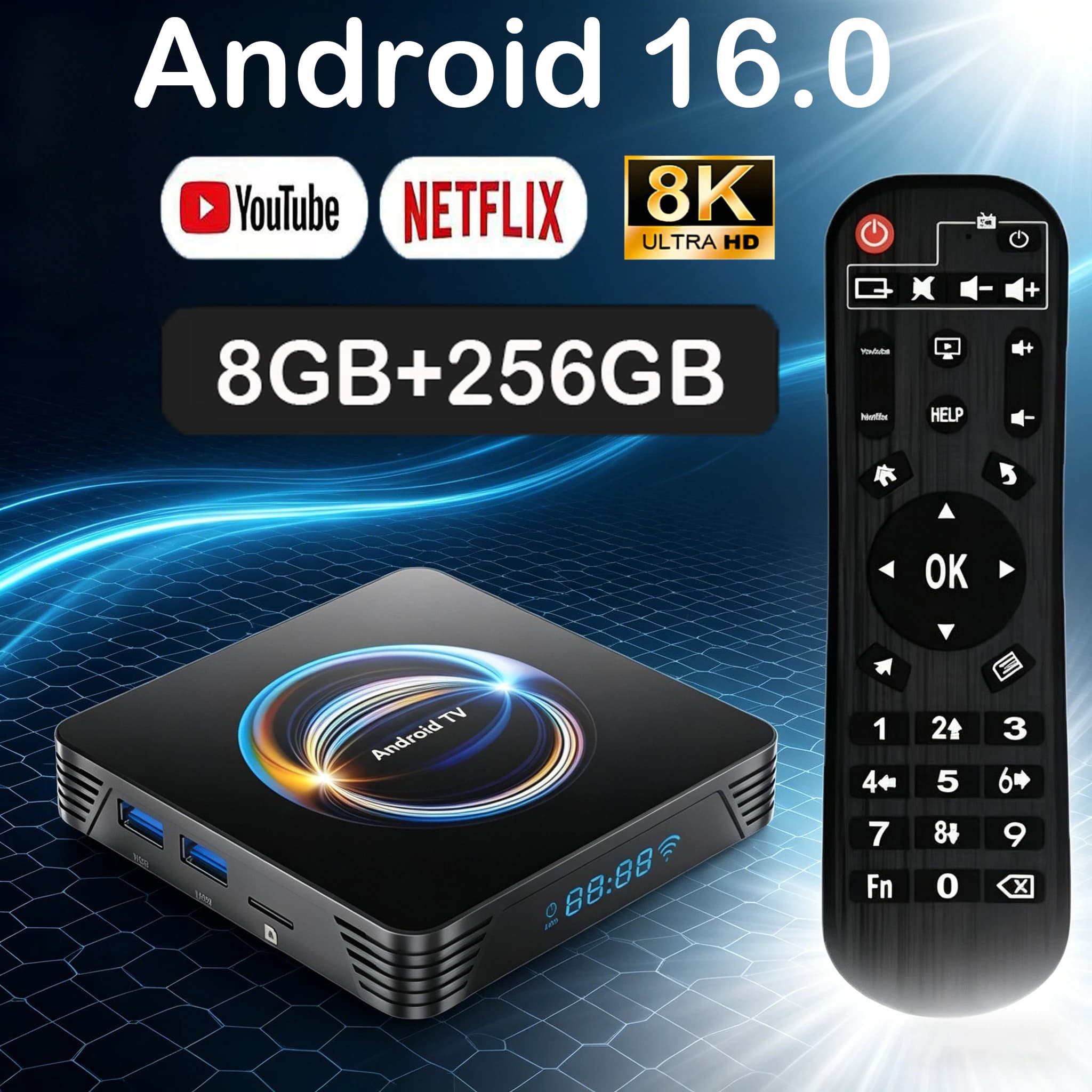 X66 Android 16 Smart TV Box RK3528 8GB+256GB Dual WiFi Bluetooth 6.0 Google 8K Video Player YouTube con Telecomando Vocale per Casa
