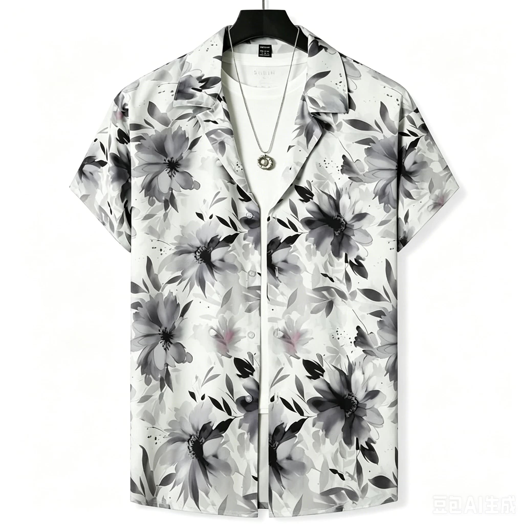 Ink Large Flower Ancient Short Sleeve Men's Summer Loose China-Chic Leisure Holiday Flower Shirt