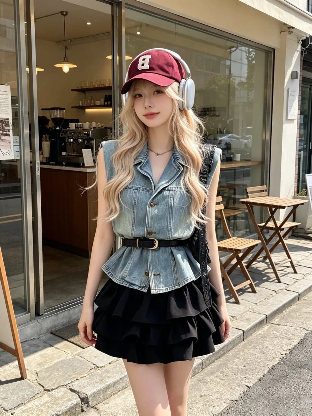 Summer Fashion Unique Denim Ice Cream Cake Short Skirt Set Women's Shirt High Waist Shorts Two-Piece Suit Casual High Tempera...