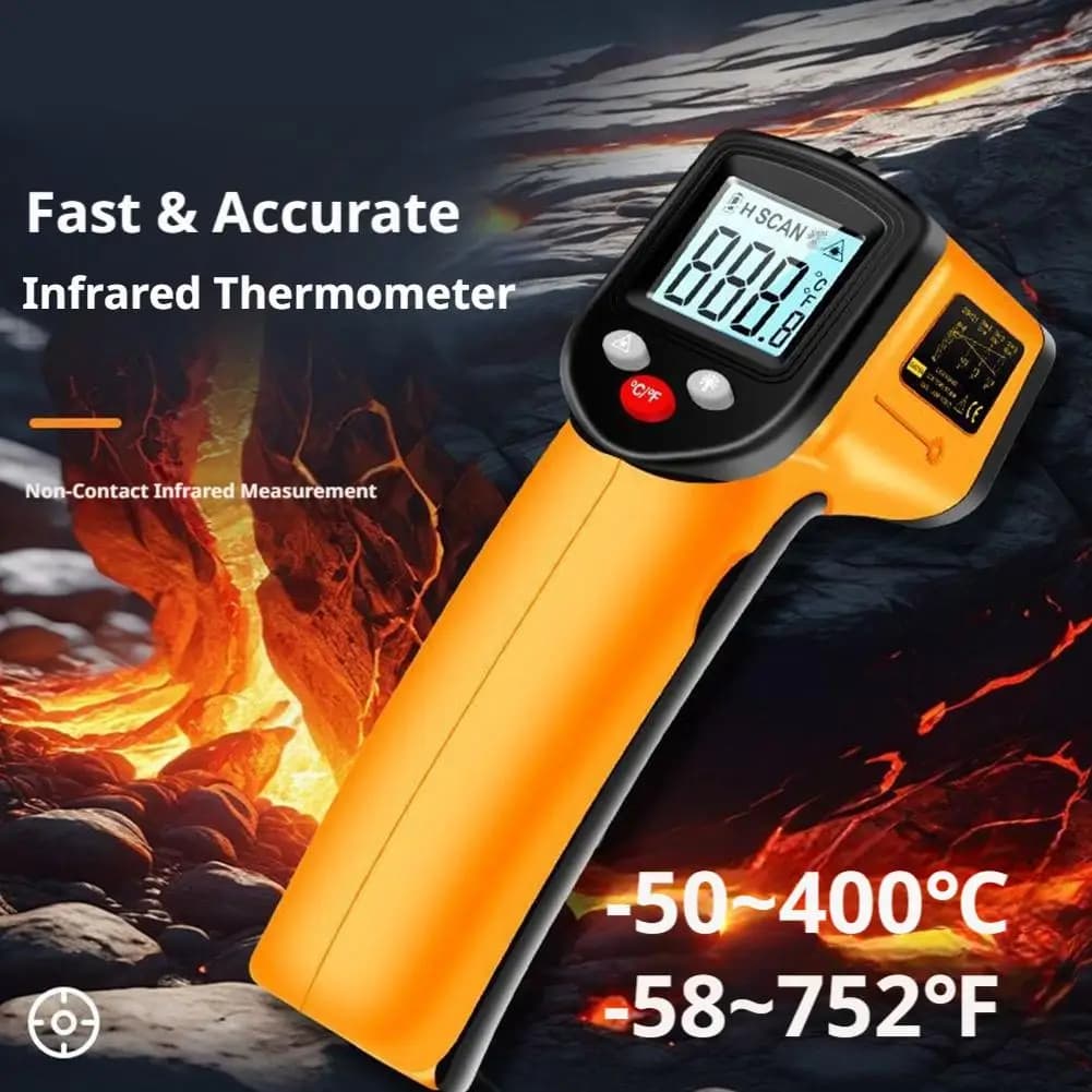 Infrared Thermometer Handheld Temperature Gun Non-Contact Laser Heat Tester -50-400°C for Industrial Home Automobile Use