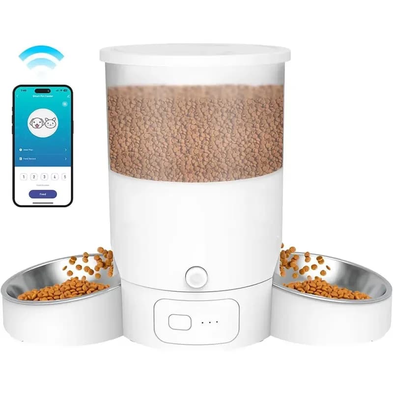 Automatic Smart WiFi Pet Feeder 3L Portable Foldable Dog Cat Food Dispenser Double Bowl Leak Proof Solid Charging Iron Base