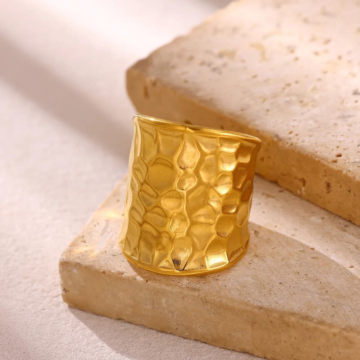 Anello Aperto Geometrico in Acciaio Inossidabile per Donne, Placcato in Oro 18K PVD, Gioiello di Moda Vintage