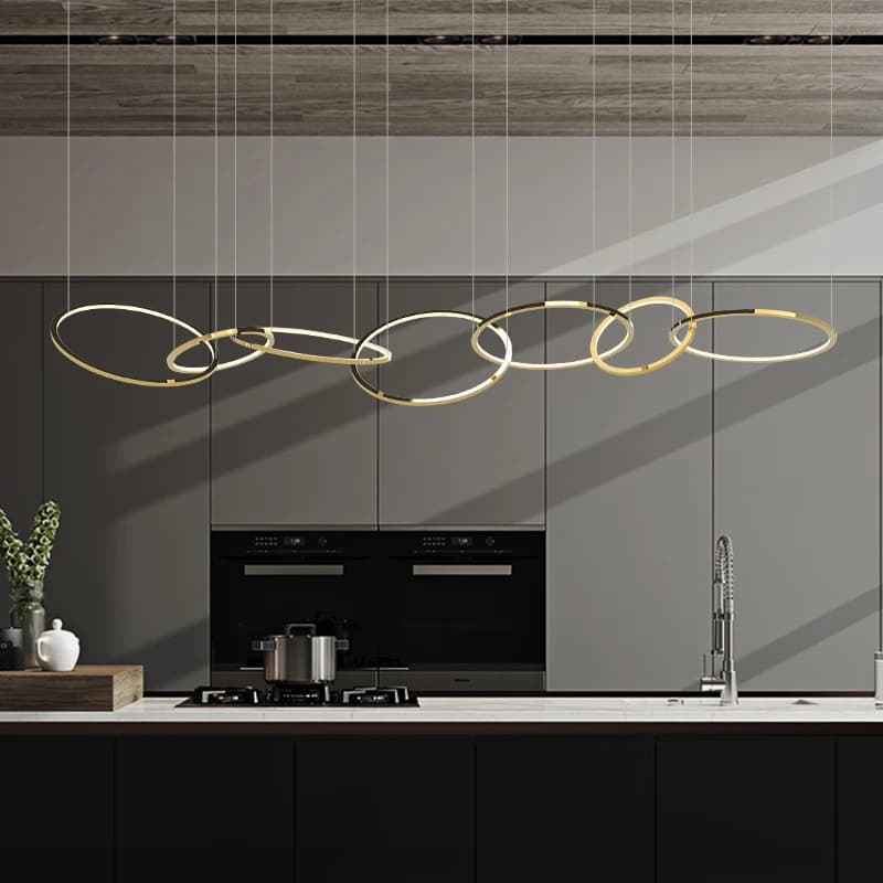 Lampadario a LED per ristorante nordico di lusso leggero, illuminazione semplice e moderno, nuovo lampadario da bar con anello dorato