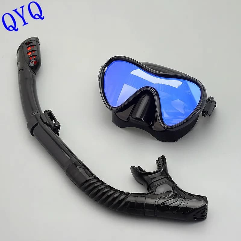 Snorkeling mask set, snorkeling tube and dive mask, swim glasses, silicone face mask for adults and underwater mask with coated lenses