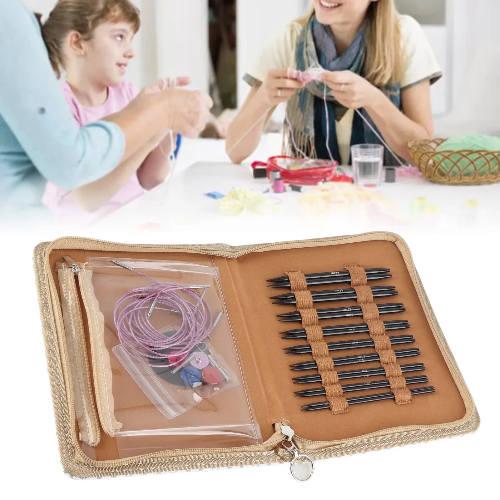 Set di Ferri Circolari per Maglia con Design Ergonomico Liscio e Manico Anti-Fatica Intercambiabile per la Famiglia