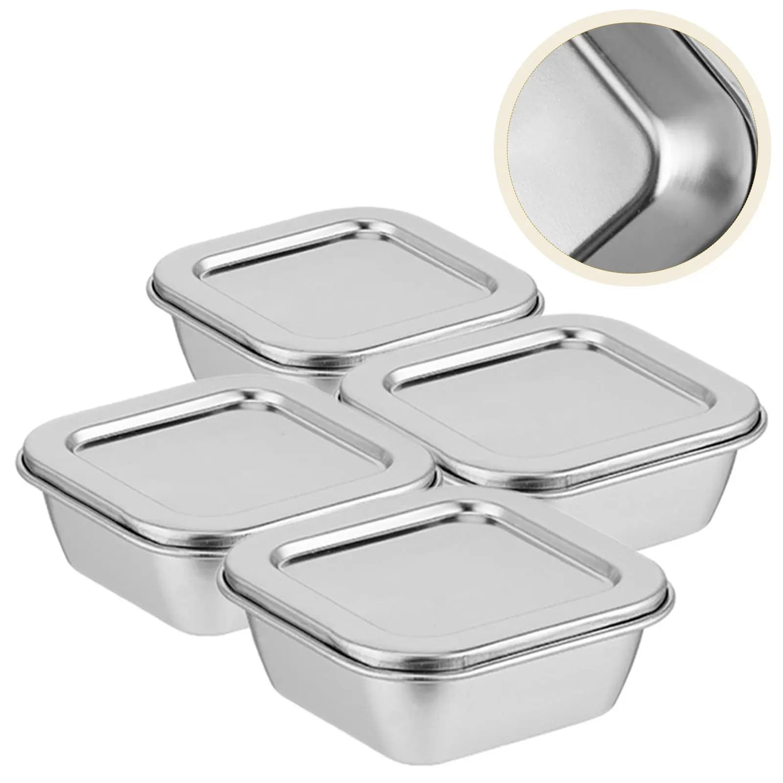 Set di 4 Contenitori in Acciaio Inox per Alimenti, Scatole per Mensa Scolastica, Catering, Laboratorio, Grande Bicchiere da Vino