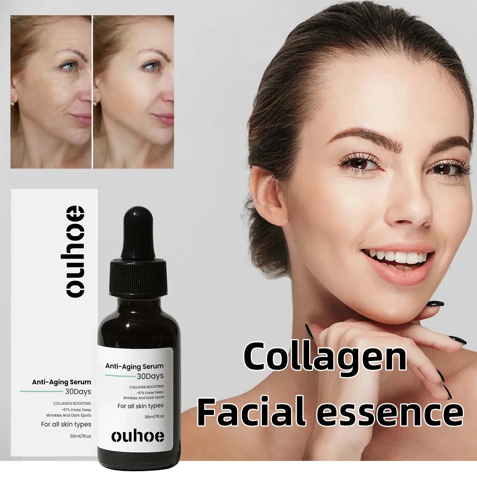 OUHOE 30ml essenza viso al collagene riduce le rughe, rassoda la pelle, nutre, la pelle tenera, idrata l'essenza per la cura del viso