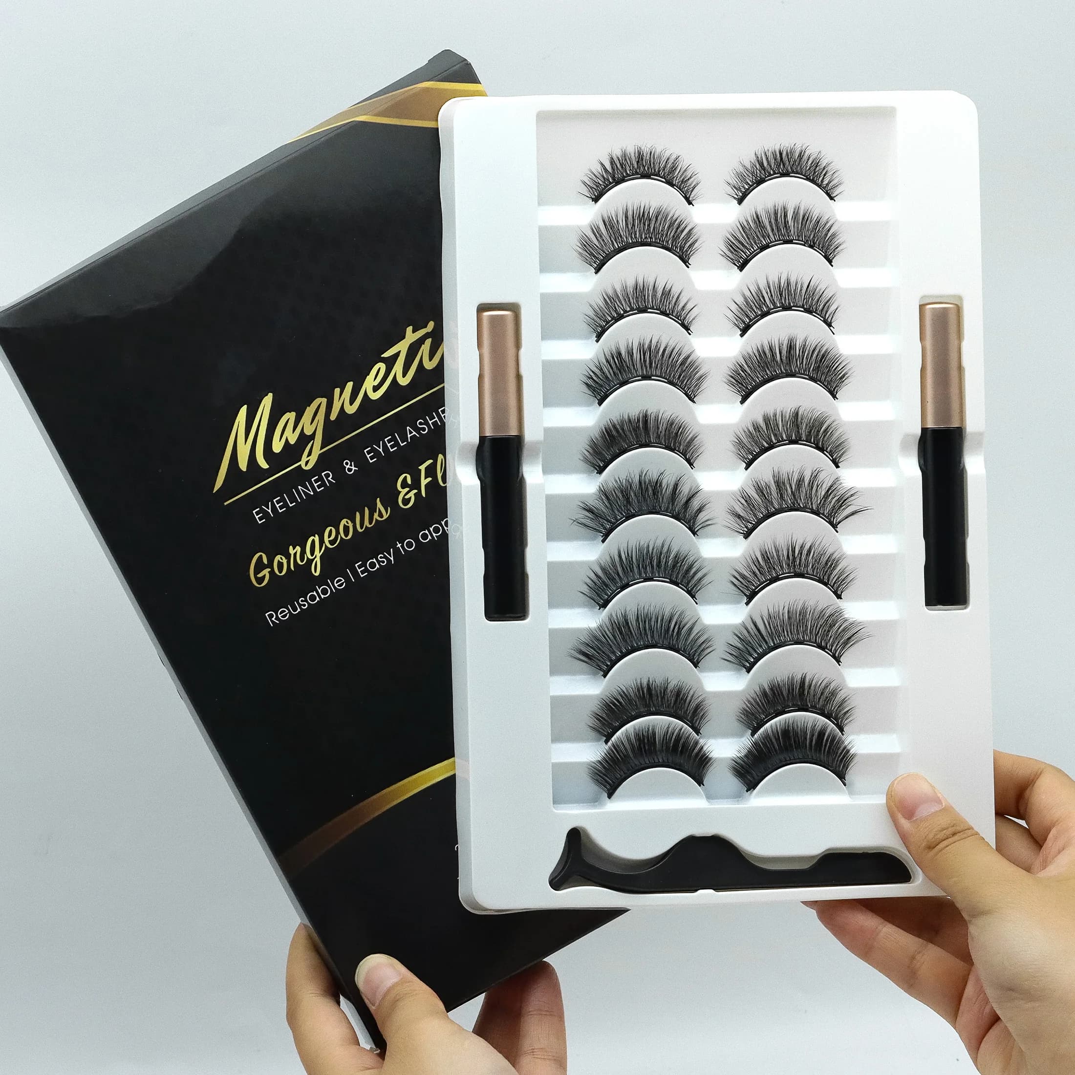 10 pairs of false eyelashes soft thin eyelashes eyelashes with 3D volume stripes fake curled D with transparent stripe