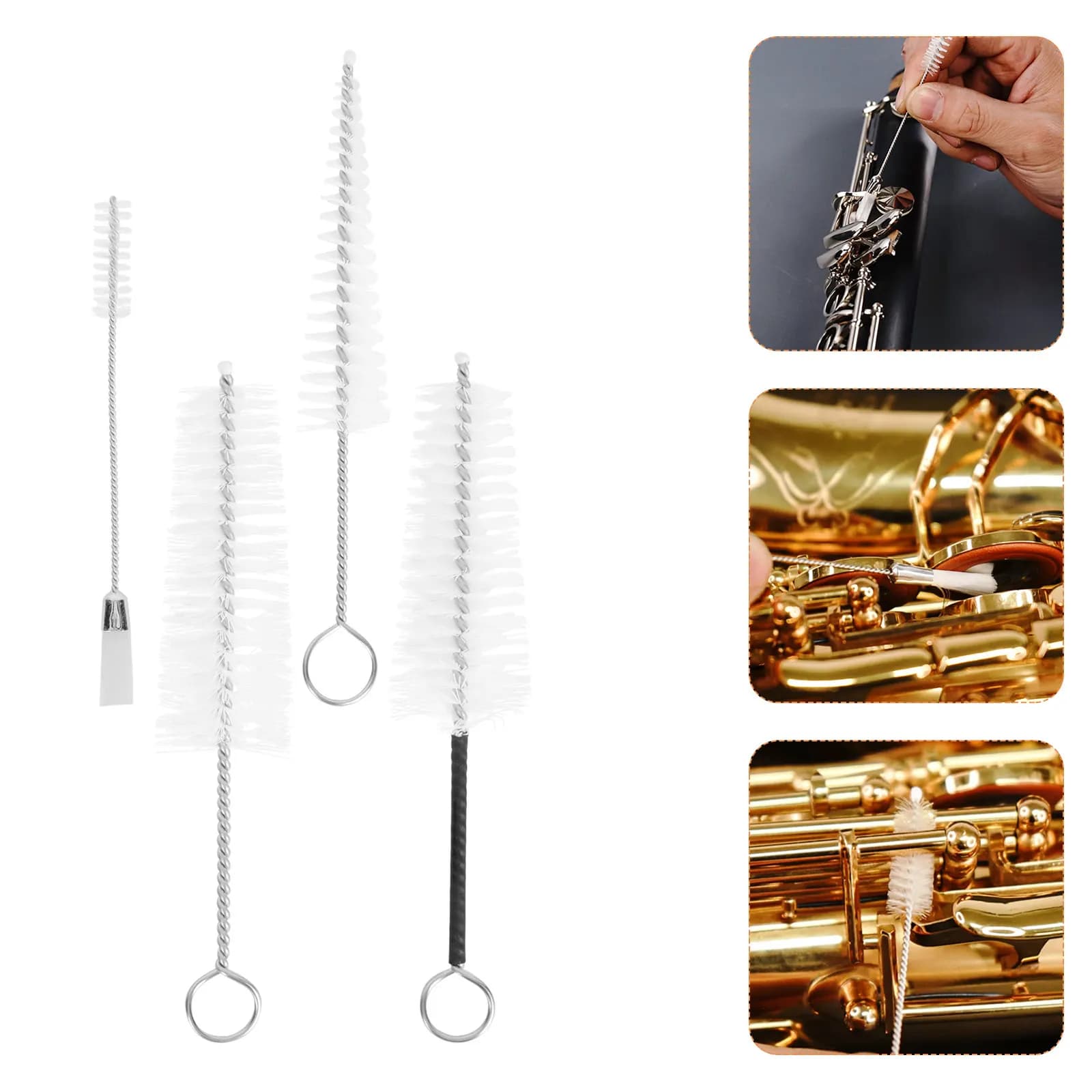 4Pcs Sax Sound Hole Brush Set High Quality Nylon Bristles Portable Wind Instruments Cleaning Supply for Saxophone Mouthpiece