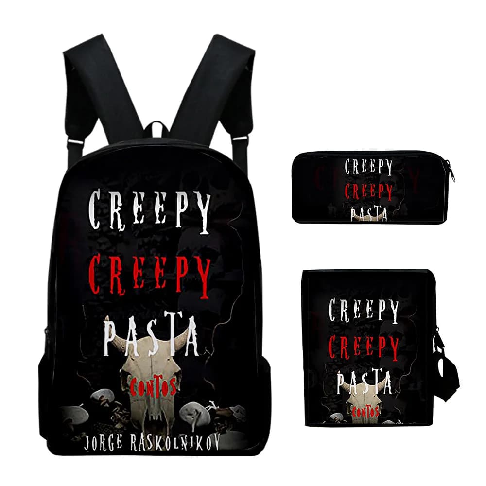 Classic Peculiar Creepypasta 3D Print 3pcs/Set pupil School Bags Laptop Daypack Backpack Inclined shoulder bag Pencil Case