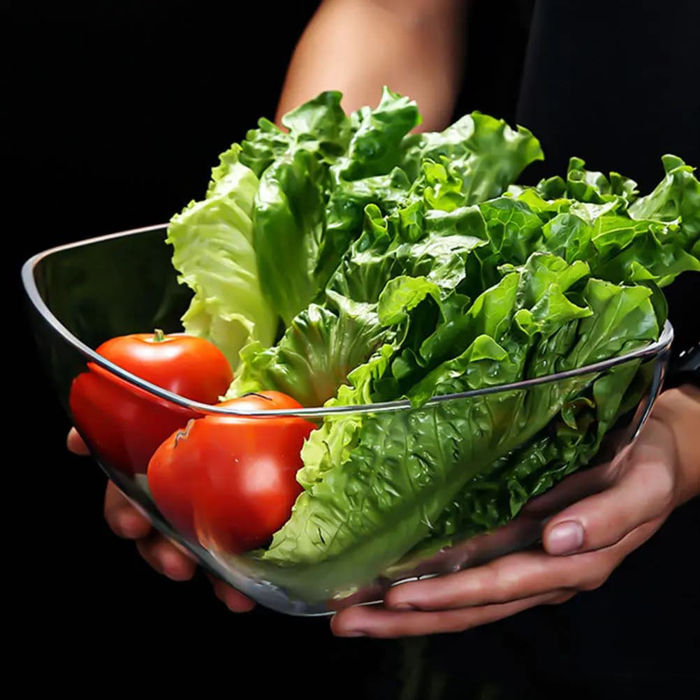 Elegante Ciotola Trasparente in Acrilico per Insalata, Contenitore per Servire Cibo, Dessert, Frutta e Verdura, per Uso Domestico e Ristorante