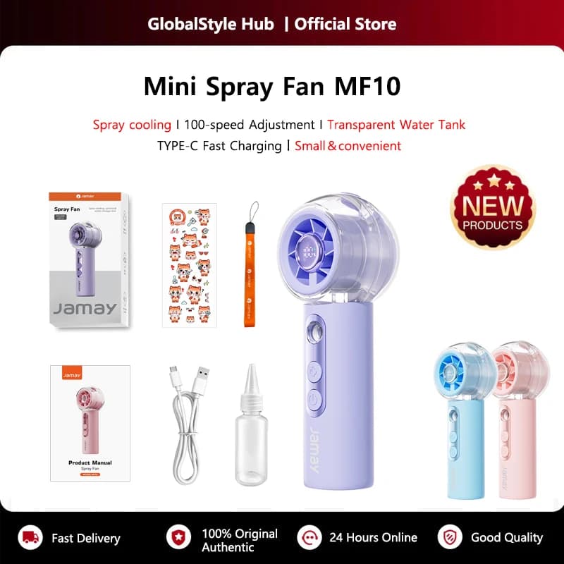 Portable Mini Handheld Spray Fan 100-Speed Adjustment Transparent Water Tank Rechargeable Humidifier Fan for Summer Outdoor MF10