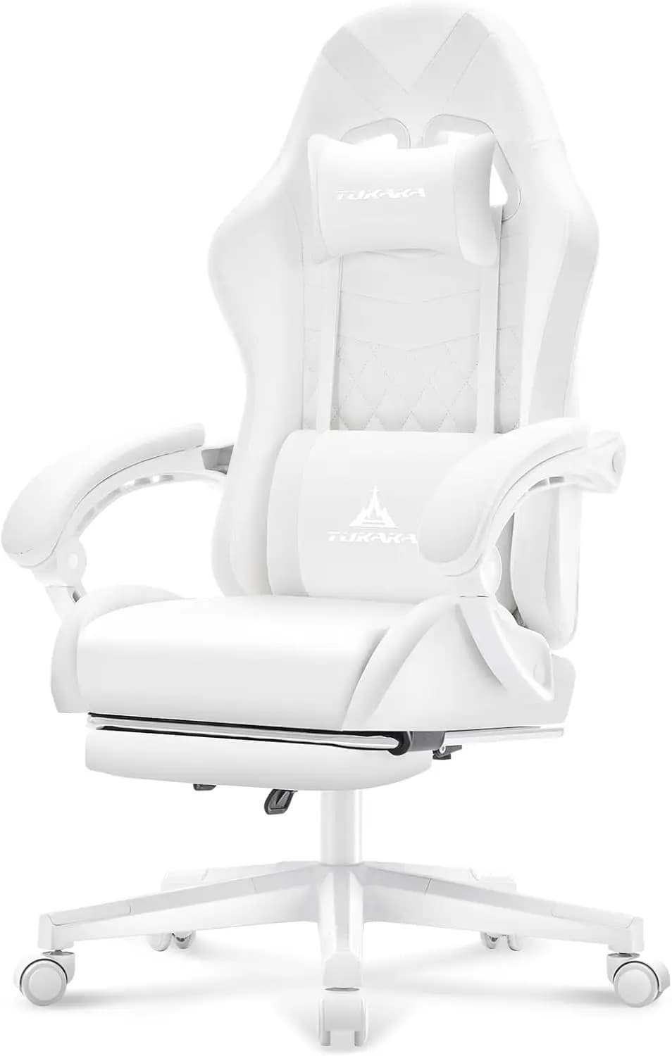 Sedia da Gaming Bianca Ergonomica con Massaggio, Sedia da Ufficio per Computer con Poggiapiedi, Cuscino a Molle Insacchettate, Reclinabile e Regolabile per Gamer