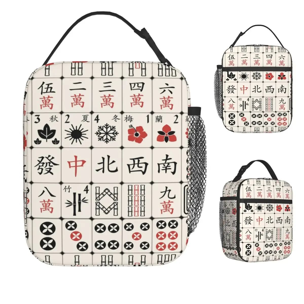 Borsa per il pranzo modello Mahjong Tile per le donne Scatola per il pranzo alla moda Borsa termica per picnic all'aperto carina Borse per il pranzo termiche Oxford portatili