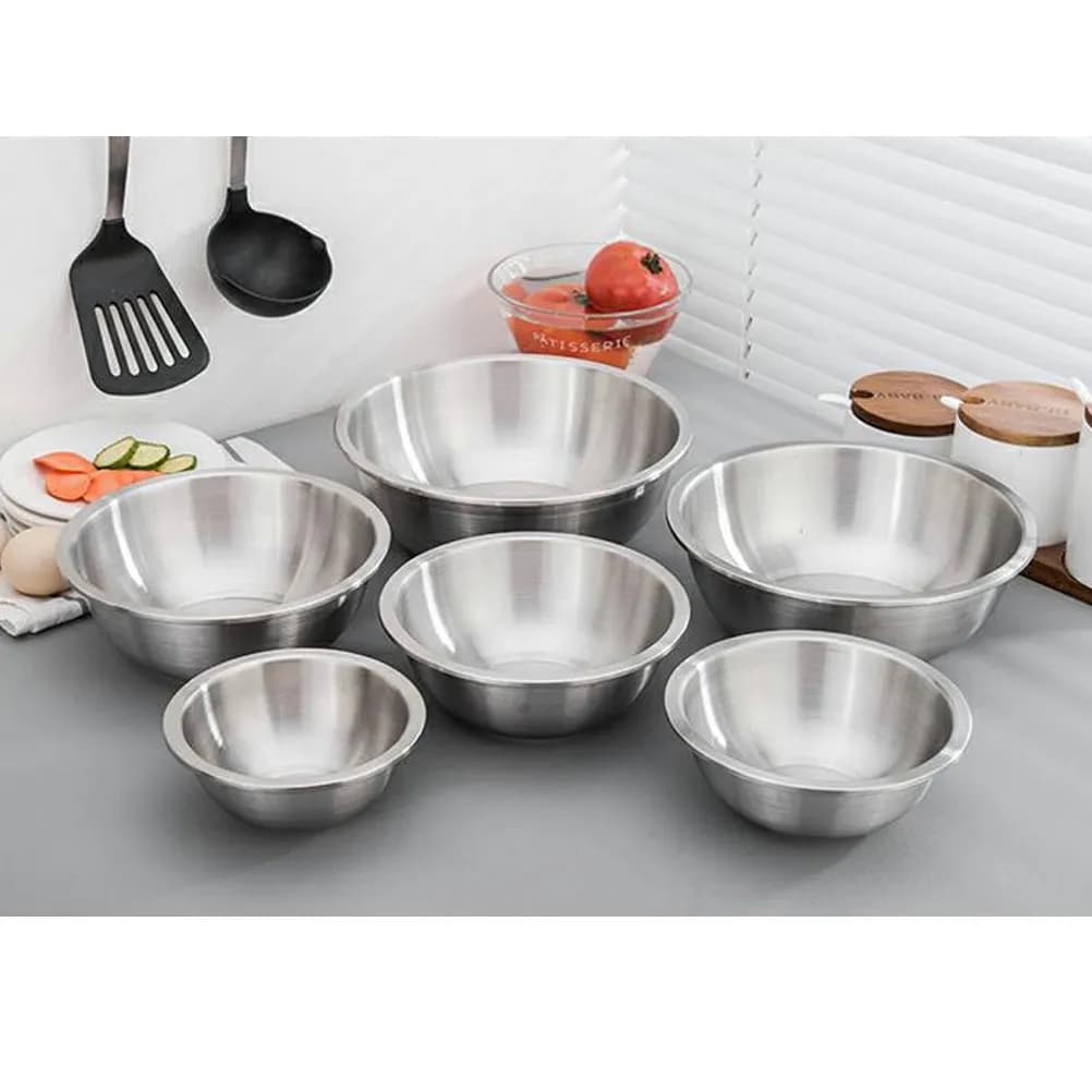 Set of 6 Stainless Steel Bowls Ruggine Resistant, Stackable for Cooking, Serving, Preparing Foods and Containing Soups
