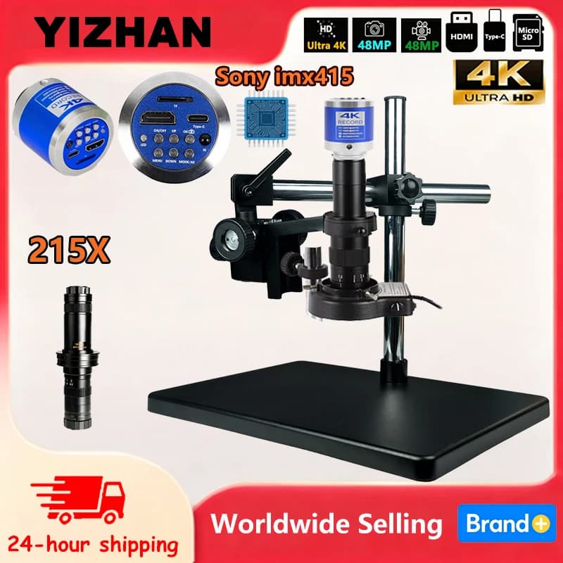 Microscopio Digitale Elettronico YIZHAN 4K 48MP con Sensore Imx415, Lenti 215X/180X/150X, Supporto Regolabile, Uscita HDMI Tipo-C
