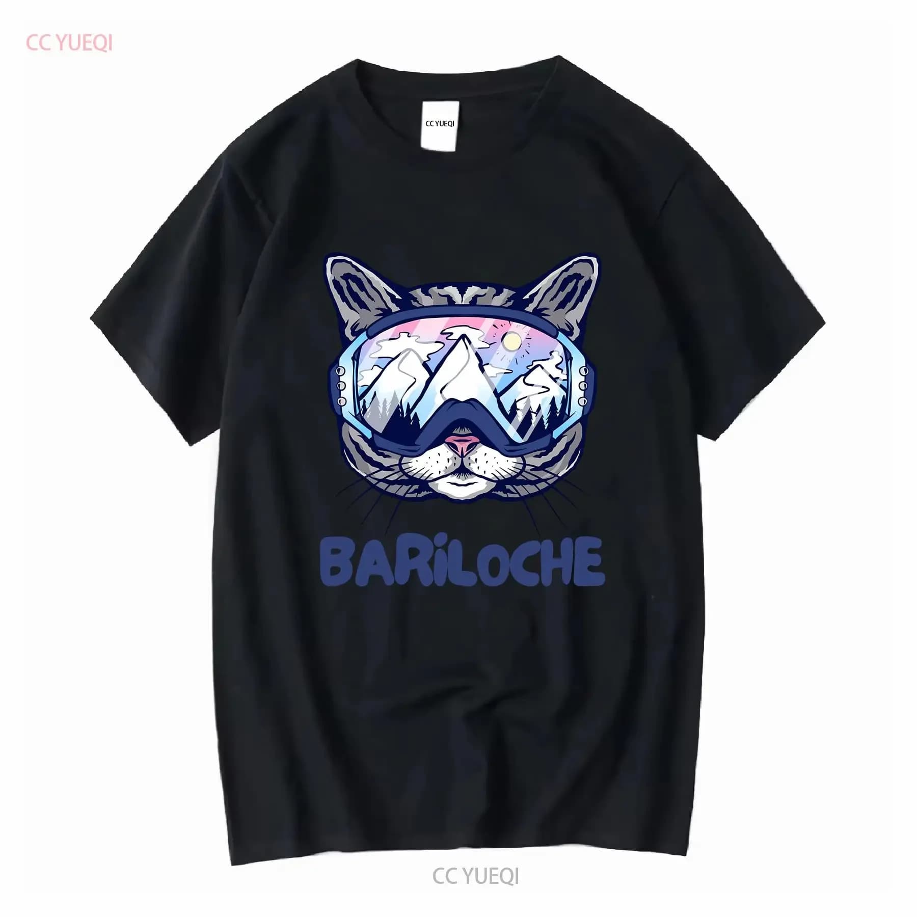 Bariloche Sci Cat T Shirt Souvenir Divertente Inverno per Sciatori Snowboarder Indossa Occhiali da Sci Argentina vintage Lavato homme