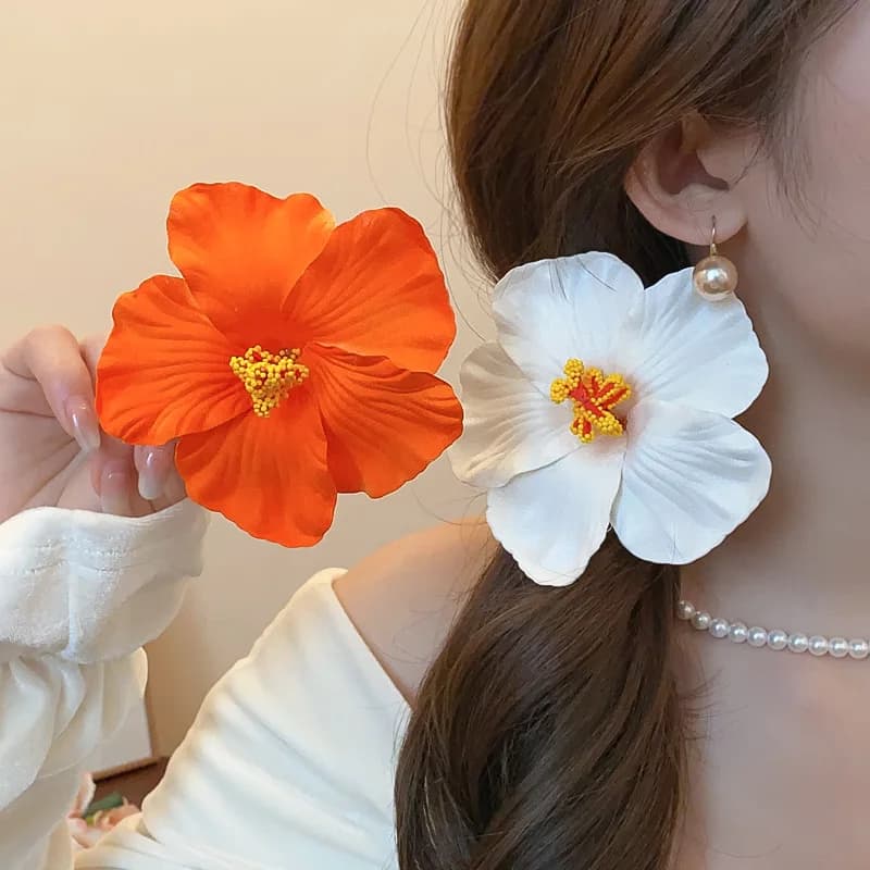 Bohemian Hibiscus Flower Hair Clip Sponge Bangs Side Duckbill Clip Seaside Holiday Barrettes Hairpins Hawaiian Hair Accessory