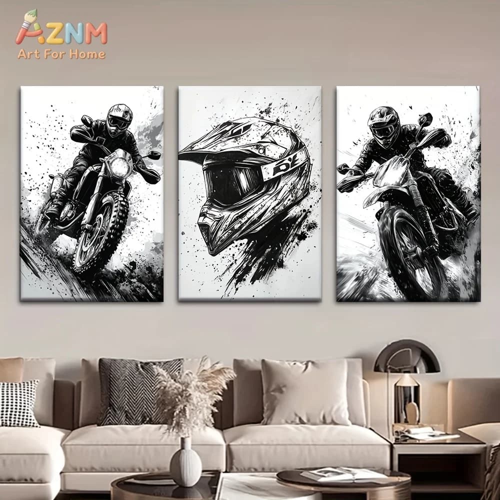 1pc/3pcs Canvas painting--Unframed, Dirt bike, helmet, Posters and prints, living room, library, office, cafe, bar, abstract art