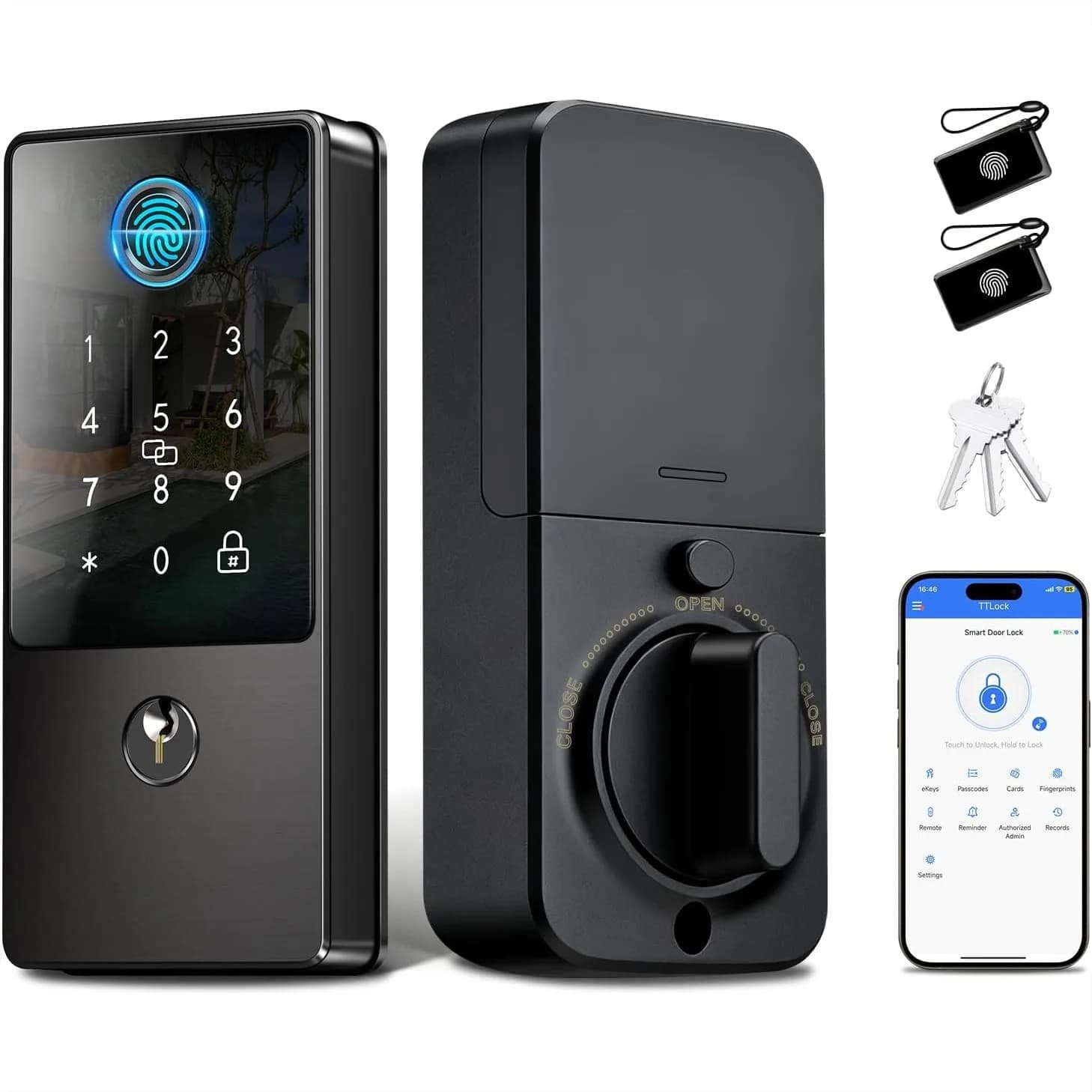 Serratura Biometrica Intelligente, Serratura per Porta Senza Chiave con Controllo App e Generazione Codice Remoto, Tastiera Elettronica con Impronta Digitale
