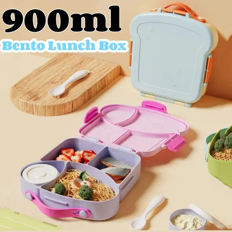 Set di scatole per il pranzo Bento, scatole per snack a prova di perdite, con tazza per spezie e utensili, contenitore per pasti con manico portatile senza BPA per la scuola