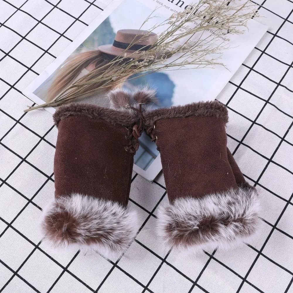 Y2K Suede Leopard Print Gloves Thicken Warm Fingerless Mittens Windproof Soft Stretch Wrist Warmers Cycling
