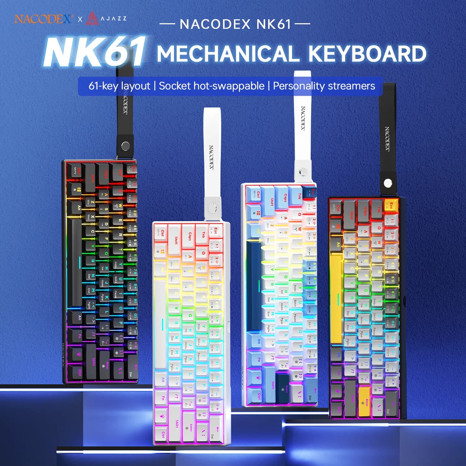 AJAZZ NK61 Mechanical Wired Gaming Keyboard RGB Lighting Effects Supports Hot-Swappable 61 Keys Mechanical Gaming Keyboard