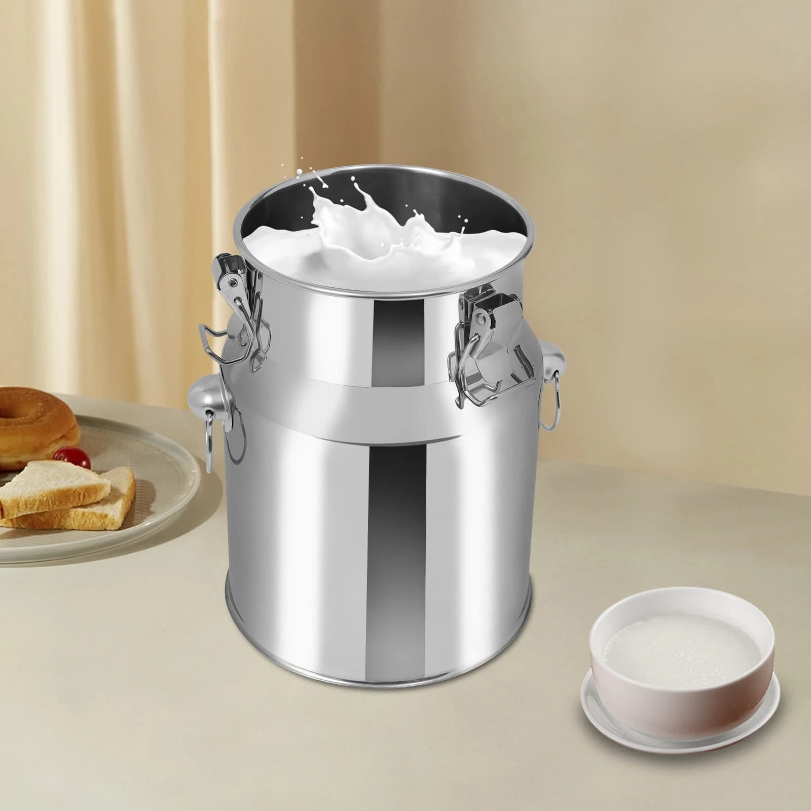 Contenitore per la conservazione del latte in acciaio inossidabile da 5 litri, contenitore da cucina ermetico per la freschezza, brocca per la crema per uso alimentare con coperchio per latticini domestici