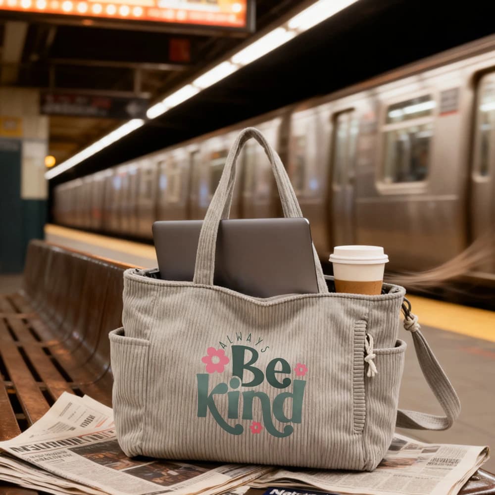Borsa Tote in Velluto a Coste per Laptop, Borsa a Spalla per Uso Quotidiano, Regalo per Insegnanti, Natale, Festa della Mamma, Pendolarismo, Ufficio, Viaggi