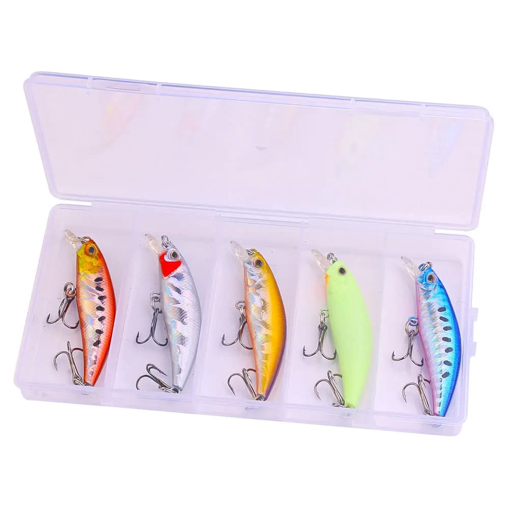 Kit of 5 rigid artificial baits sinking from 6,8 cm and 6.5 g for spinning trout, perch and shiny fishing