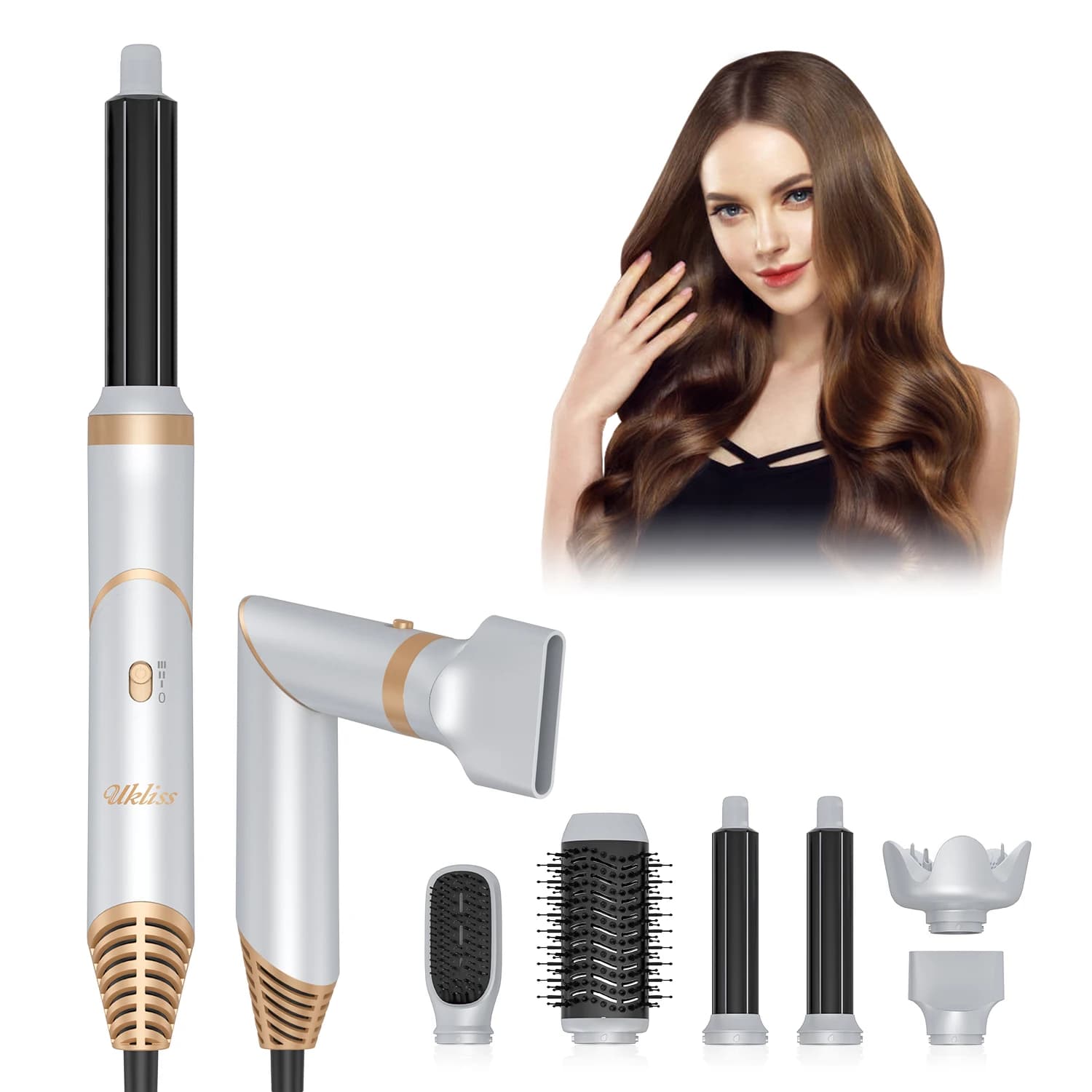 6 in 1, Detachable hairdryer brush set, negative ion hot air brush, hair Styling tool, round hot air straightening