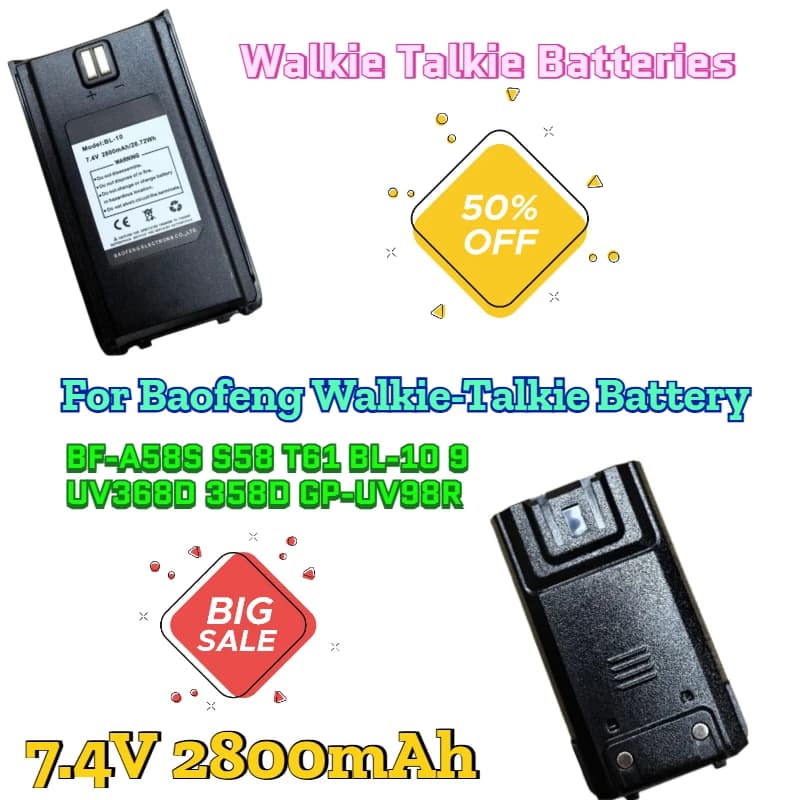 2800mAh per Baofeng Walkie-Talkie Batteria BF-A58S S58 T61 BL-10 9 UV368D 358D GP-UV98R