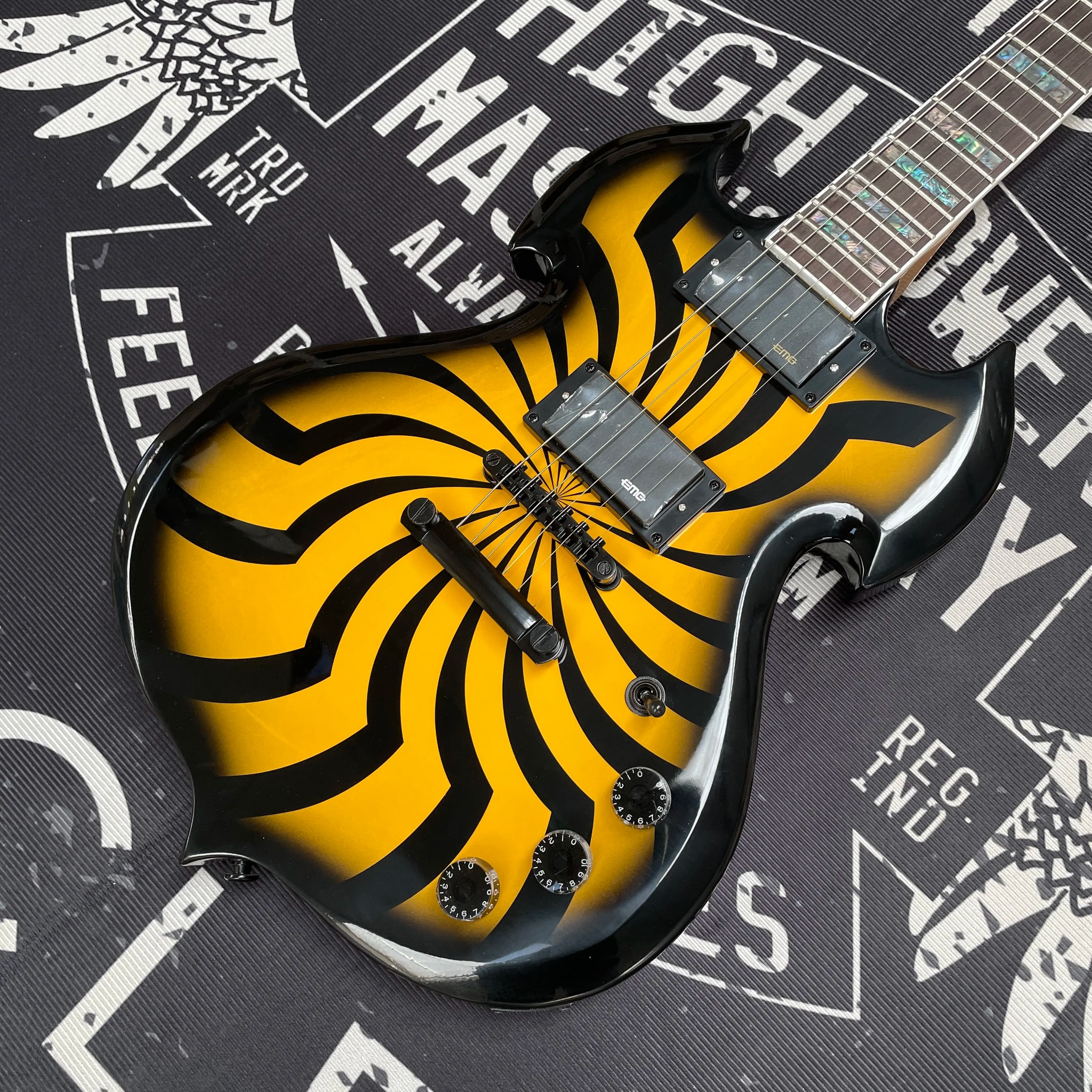 Electric guitar Yellow Windmill, electric guitars with double coil pickup, electric guitar for fans with a certain knowledge base